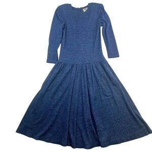 Lanz Originals Vintage Long Sleeve Maxi Dress Full Length Blue‎ Made in USA